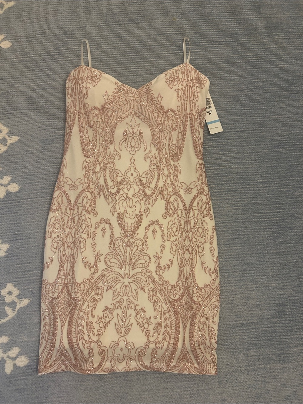 Jump Ivory Mini Dress with Rose-Gold Embroidered Pattern